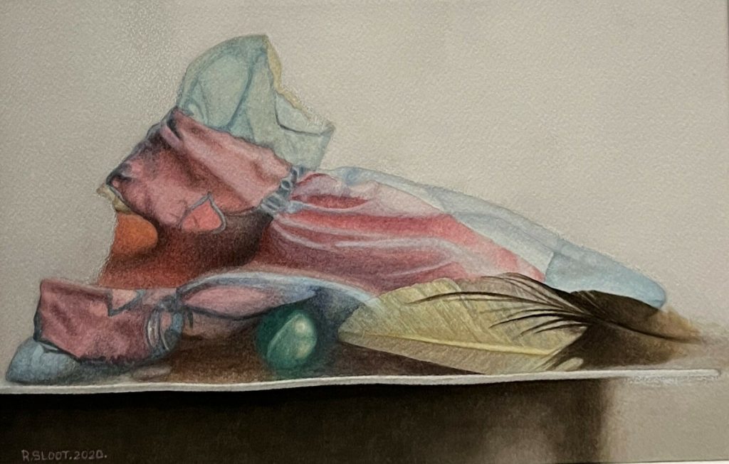 Study of Dress with Turquoise Glass, framed